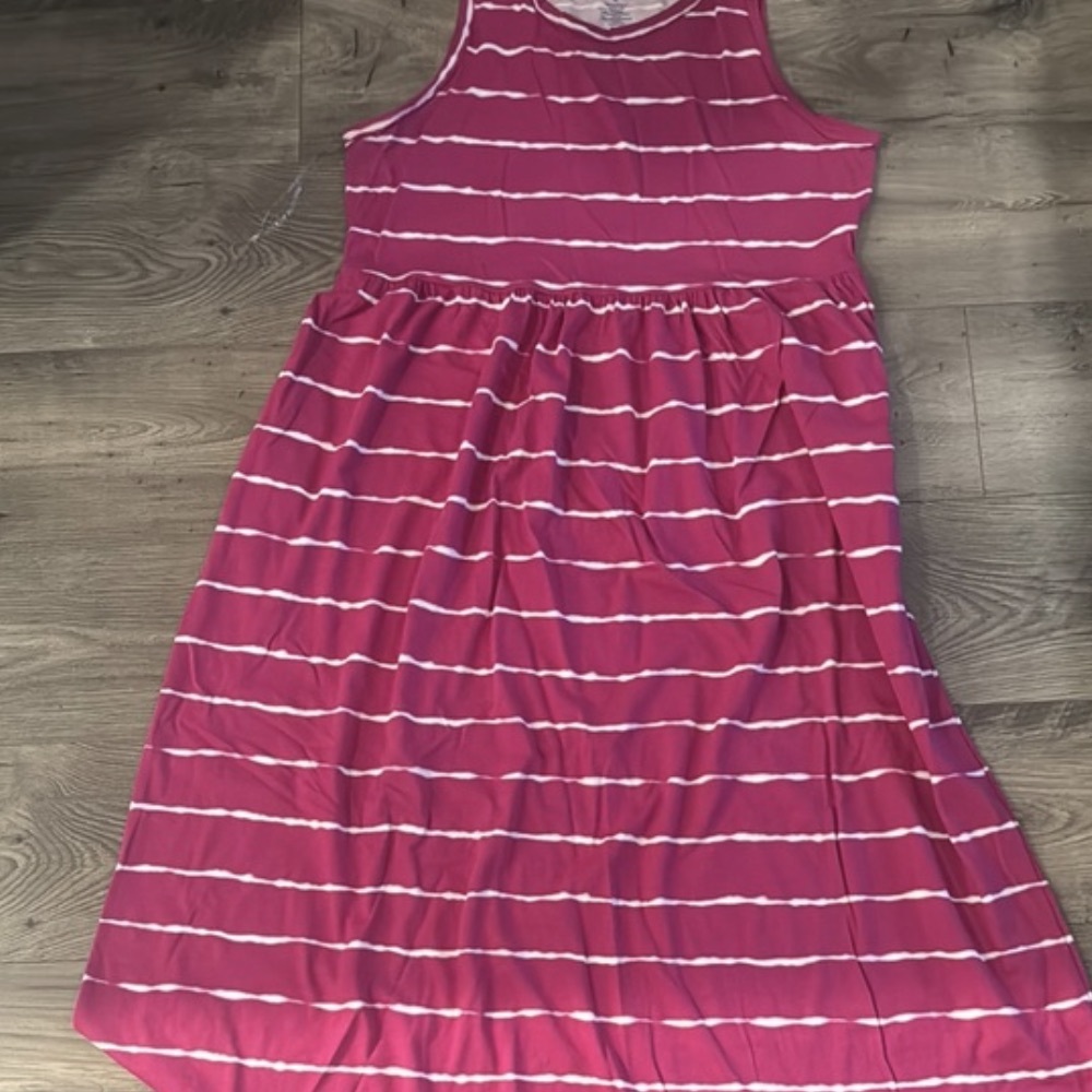 Girls' Sleeveless Pink Striped Cotton Dress